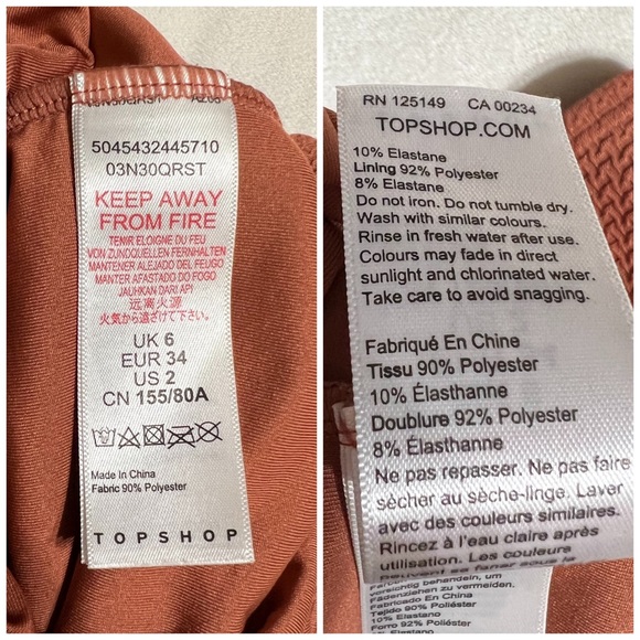 Topshop scallop one shoulder one piece swimsuit rust size 2 - Picture 5 of 8